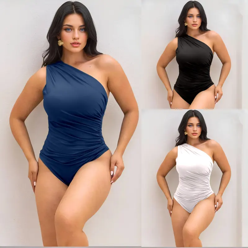 kit 3pcs Body Suplex Feminina Plissado Mula Manca Regata Com Forro Um Ombro Tecido Grosso Tendencia Novidade Primavera 34-44
