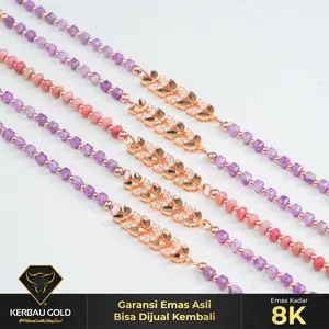 [Kerbau Gold] Gelang Emas Kristal Comell Daun 8K - Emas Asli 100 %