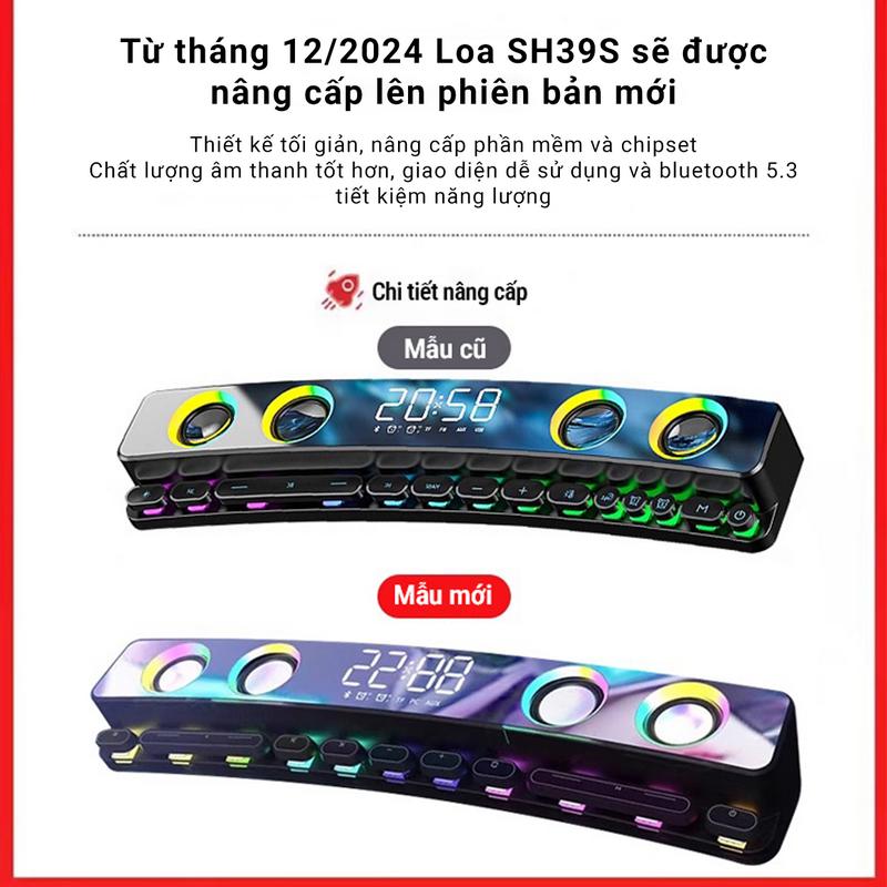 Loa bluetooth nghe nhạc game thủ SOAIY SH39S Bản nâng cấp 2024 nội địa trung - Âm thanh HIFI | 2 loa bass 6W - Bluetooth AUX Thẻ nhớ- Tích hợp Micro Soundcard - PC Mode - Pin 3600 mAh - LED RGB - Đồng hồ kỹ thuật số - Phím cơ - BH 12 tháng