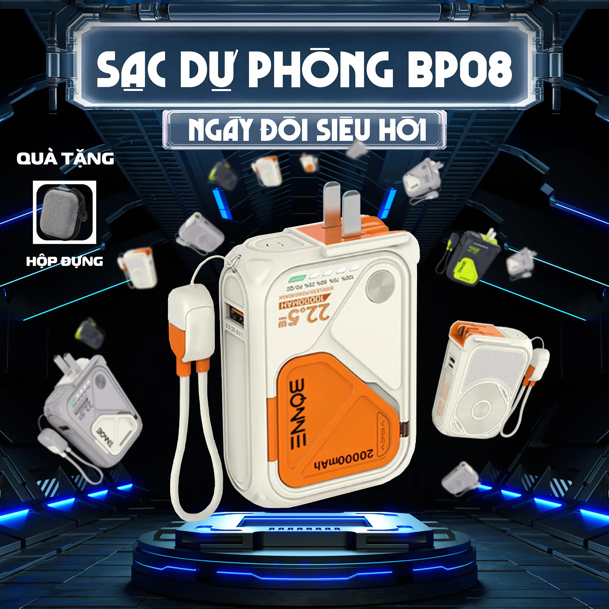 ( Tặng Túi Đựng) Sạc Dự Phòng Bonne TECHNOLOGIQUE BP08 10.000mAh/20.000mAh Không Dây Kiêm Củ Sạc Nhanh Bảo Hành 12 Tháng