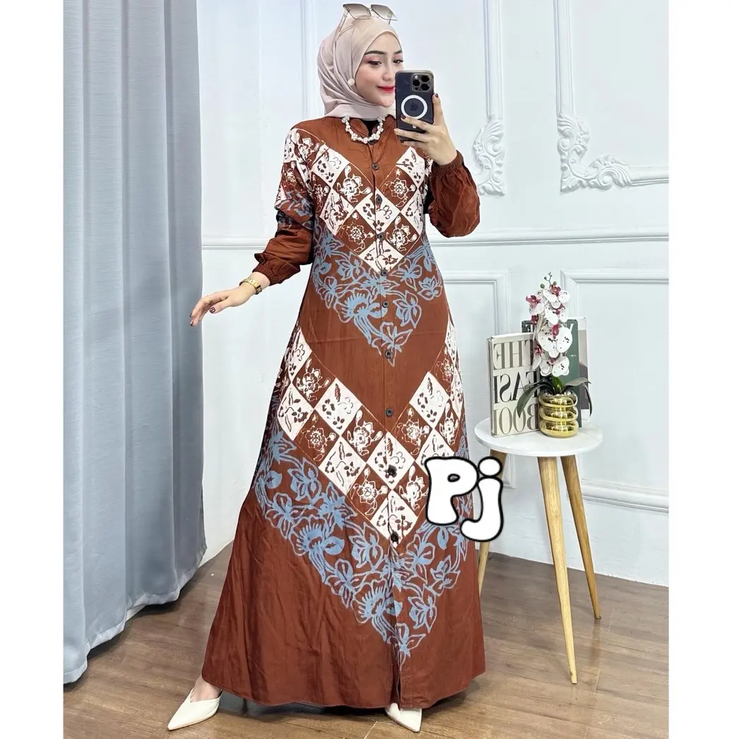 Gamis Twill ori Gamis Kancing Full Sampai Bawah Busui Muslim Wudhu Kondangan  Wanita Dress Formal Karet