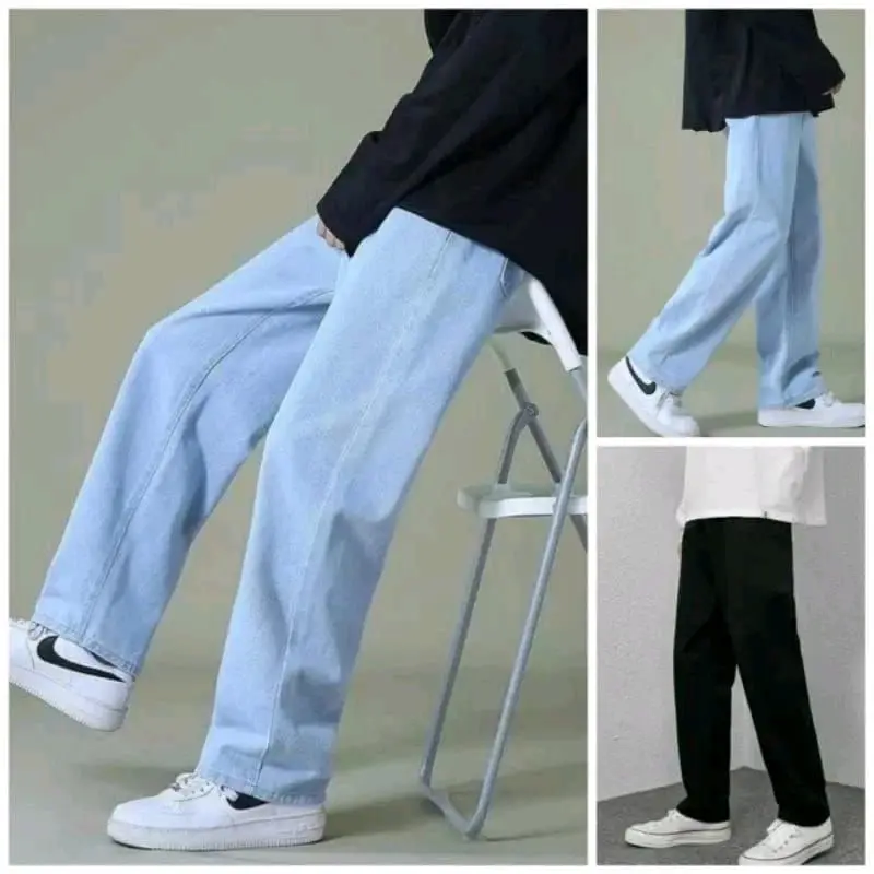 Celana jeans pria baggy pants korean style oversize loose blue jeans straight kulot boyfriend jeans longgar celana cowo celana panjang denim