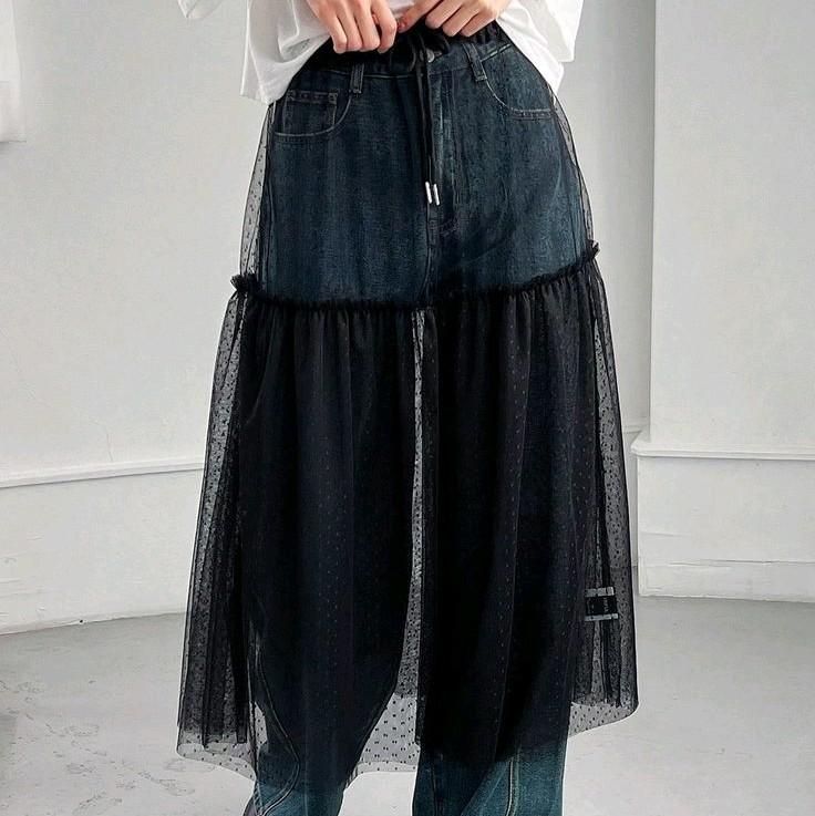 Rok tutu ruffle rok tile hitam ruffle rok putih tutu  Wanita Panjang Casual Dewasa wanita Muslim Hitam Maxi Kerja Scuba 5