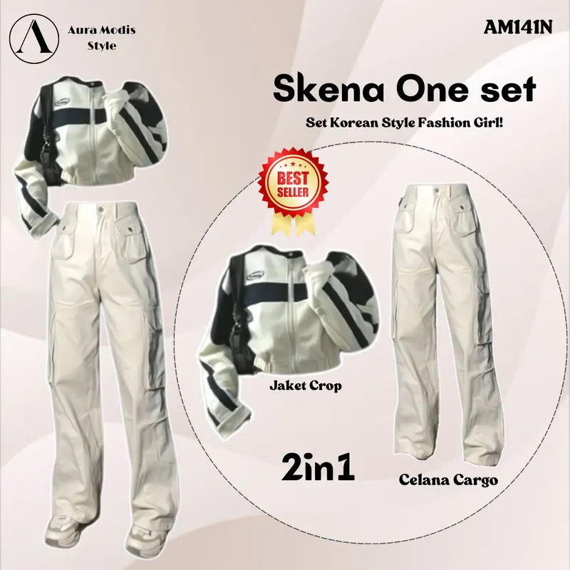 Setelan One set Wanita Skena ( Cardigan Crop Motif + Celana Cargo + Kacamata ) AM141N Cantik Panjang Keren Merah Nyaman Casual 0