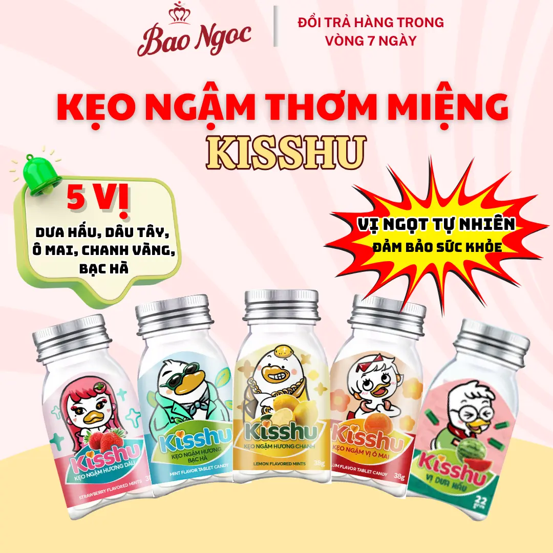 [ 5 Vị CHỌN VỊ] Chọn Vị Ngẫu Nhiên Kẹo Ngậm Thơm Miệng KISSHU, Kẹo Ngậm Vị Bạc Hà, Vị Chanh Vàng, Vị Dưa Hấu, Vị Dâu Tây, Vị Ô Mai... - Ăn Vặt Bảo Ngọc