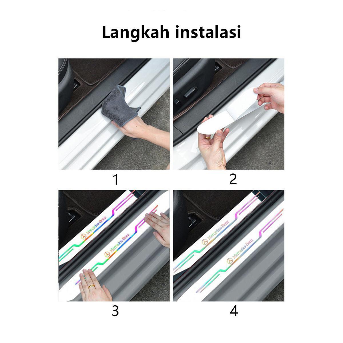 [Meta] 4pcs Stiker pelindung ambang batas Stiker pelindung alas kaki lantai pintu mobil Stiker laser mobil Stiker pelindung ambang batas Aksesori mobil Car Akrilik Kain