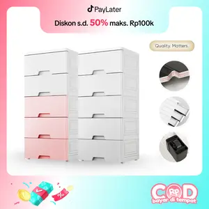 Goodbaby Lemari Pakaian Tingkat Lemari Plastik Putih Pink Susun 6 Tingkat dengan Roda & Handle Nyaman Minimalis Modern untuk Ruang Tamu dan Tidur Furniture