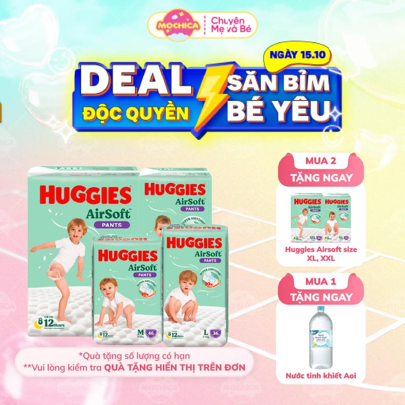 (15.10 MEMIN - MUA 2 TẶNG 1 BỈM AIRSOFT) Bỉm/ Tã Quần HUGGIES AIRSOFT Nhẹ Êm, Thoáng Khí Cho Bé Size M/L/XL/XXL _ Mochica