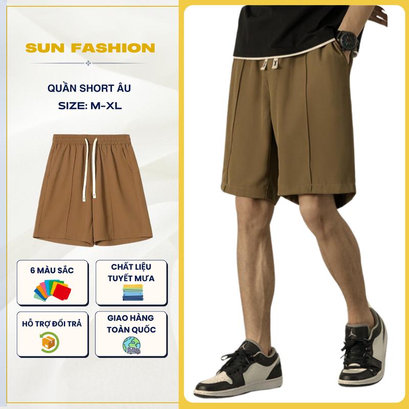  Quần short âu ống rộng cạp chun Màu NÂU Unisex dành cho cả nam và nữ theo phong cách Hàn Quốc Menswear 