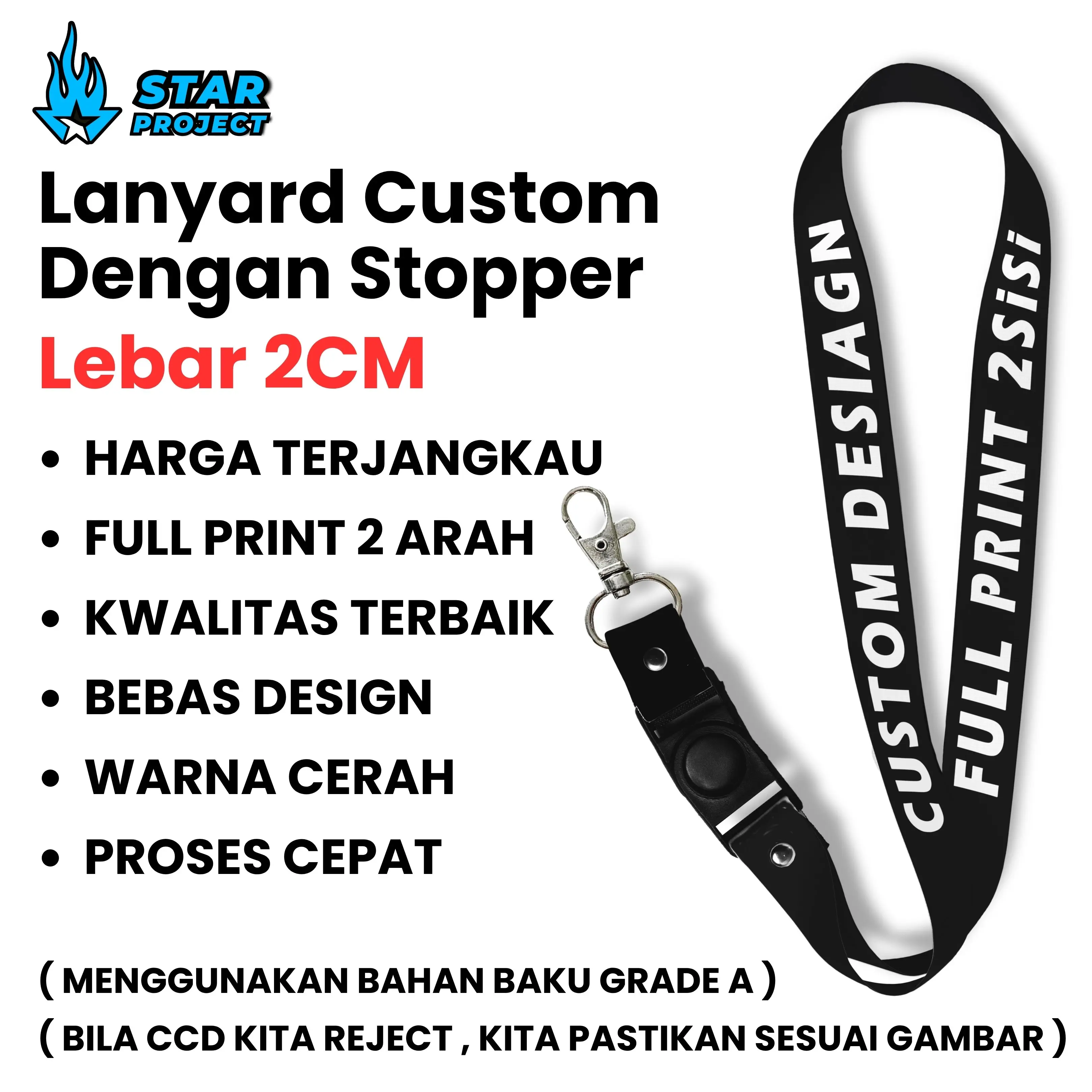 [BISA SATUAN] TALI LANYARD CUSTOM CETAK LANYARD 2 SISI 2 CM FULL PRINT MURAH PREMIUM CEPAT