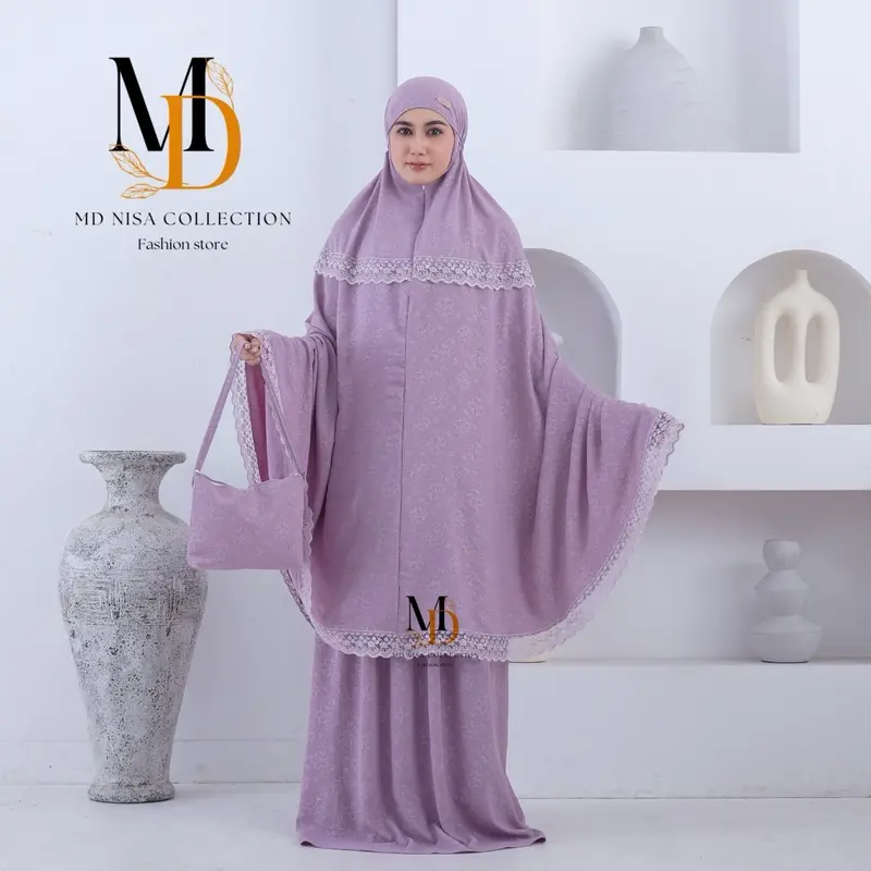 MD Nisa - Mukena Alena Dewasa Embos Motif Cringkle Airflow 2in1 Motif Bunga Mewah Renda Daisy Setelan Atasan Bawahan 6