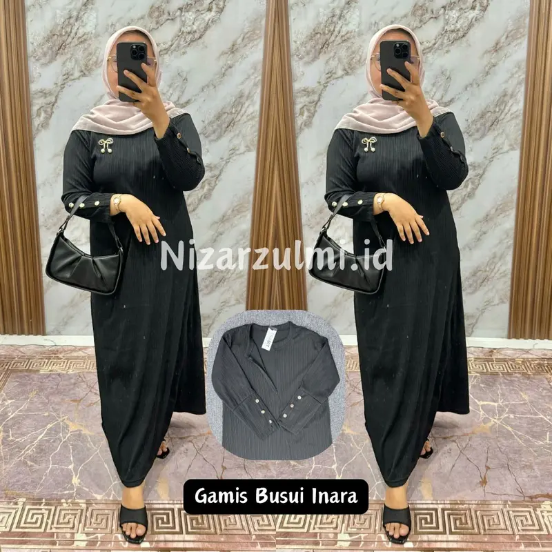 NZ - Gamis Busui Inara Knit Button Kancing Premium Kekinian Terbaru Wanita Dress Syari Maxi Melar - Hitam, Dewasa Pesta Mewah Merah Muslim Panjang Kondangan Variasi 1