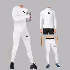 Setelan Olahraga Putih Pria Baju Manset Putih Baselayer Lengan Panjang Celana Legging Putih Street Panjang sport Lari Futsal Gym Fitnes Volly