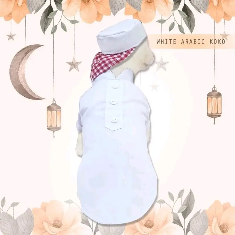 Baju Koko Anjing Kucing White Arabic Free Topi Ramadhan Lebaran