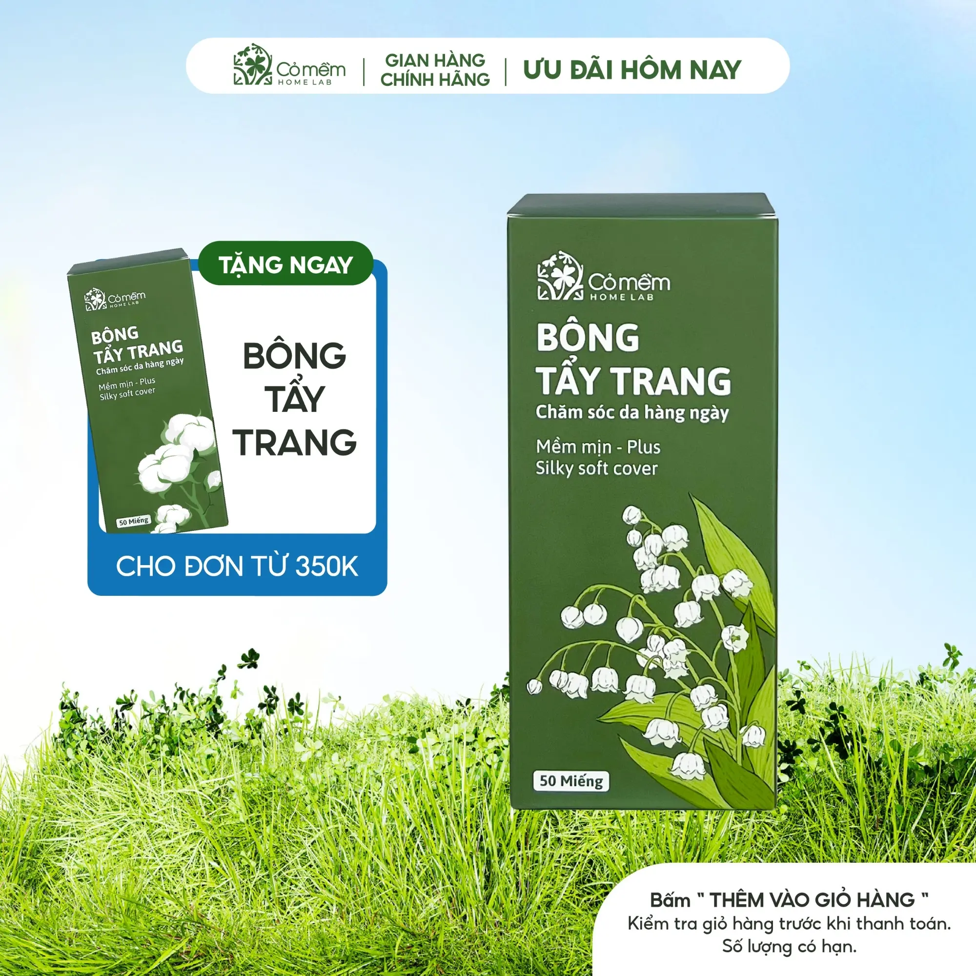 Bông tẩy trang làm sạch da hộp 50 miếng sạch sâu mềm mịn Cỏ Mềm