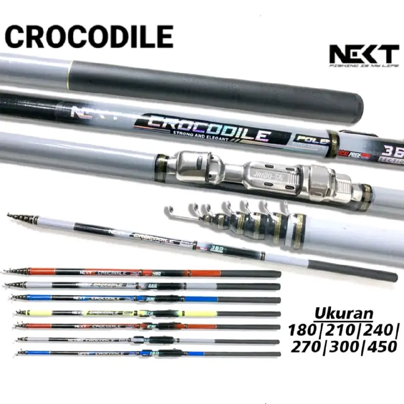 Set lengkap joran Pancing tegek NEXT CROCODILE bahan fiber kuat sudah dapat Reel dengan accesorisnya 2