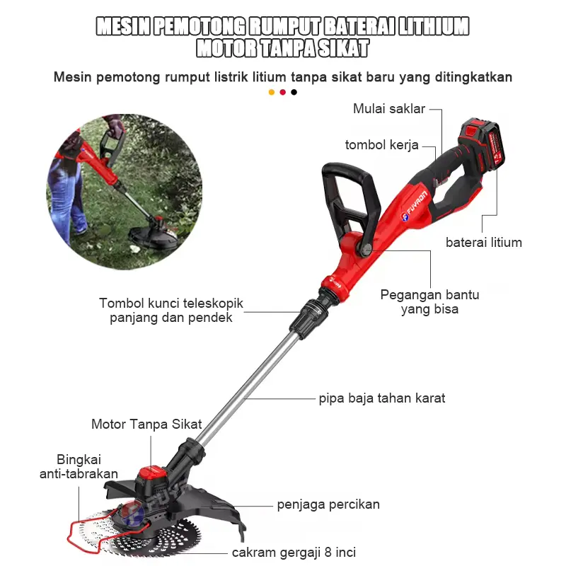 FUYAON Mesin Potong Rumput FY106 Brushless Pemotong Rumput Alat 48V Potong Rumput Baterai Lithium Grass Trimmer 7