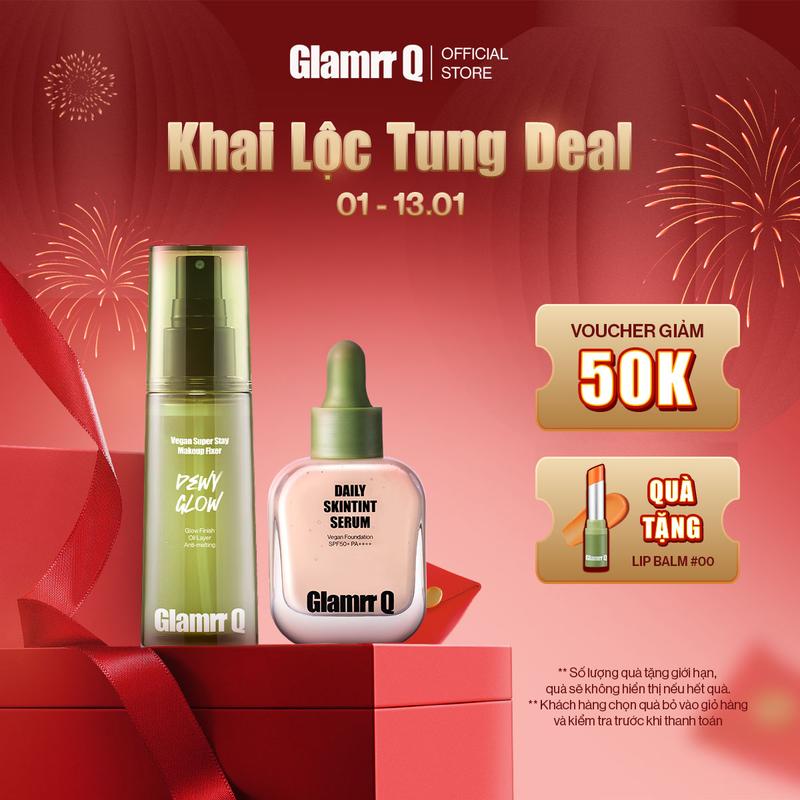   KHAI LỘC TUNG DEAL  Combo Glamrr Q Kem nền serum &  Xịt Khóa Nền Cố Định Glamrr Q Vegan Super Stay Makeup Fixer 50ml 