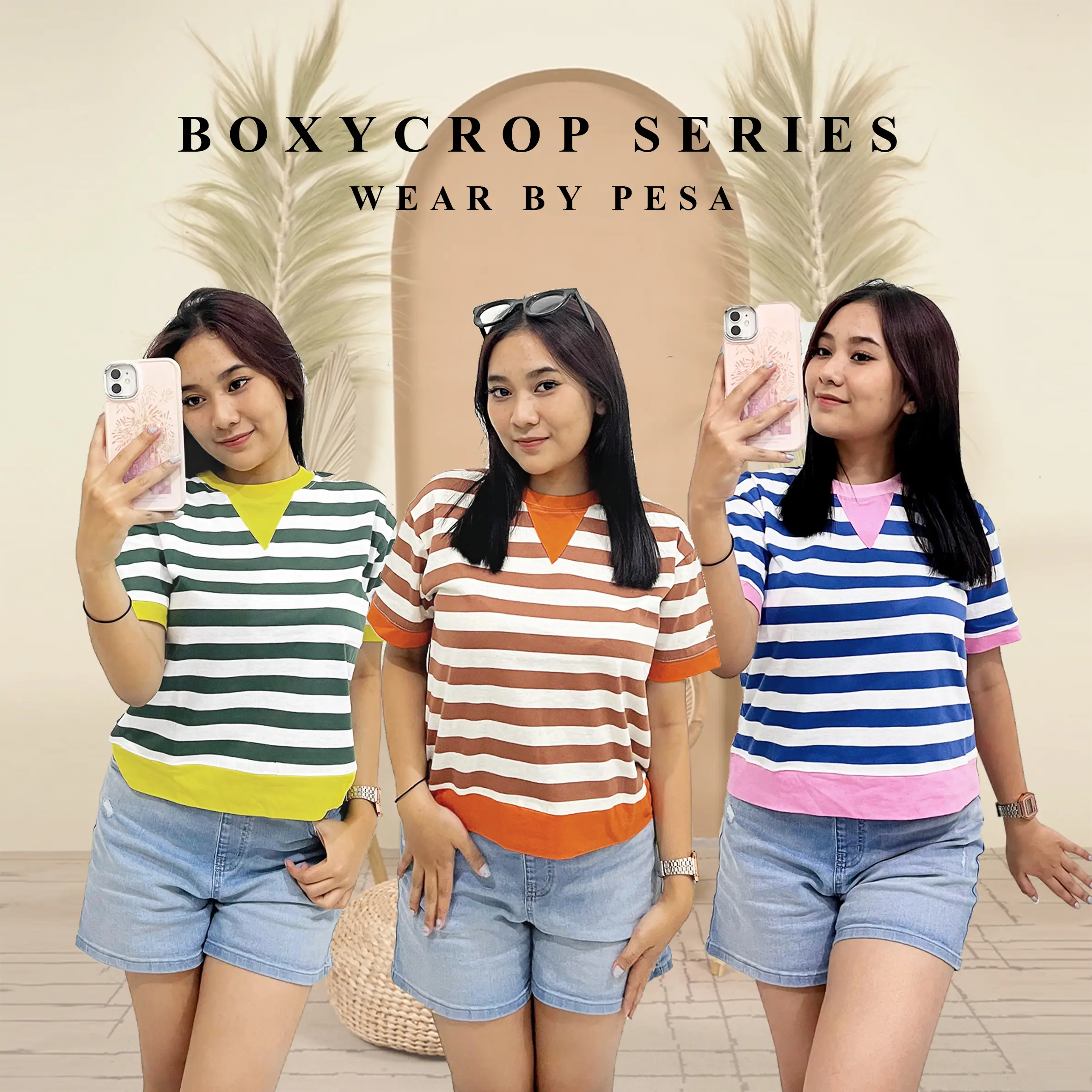 Wearbypesa Kaos Croptop Salur kombinasi atasan wanita croptop 24s Dewasa Katun
