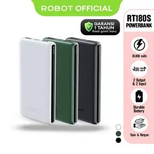 ROBOT PowerBank RT180S dan T12 10000 mAh Dual Input Output Slim Original Garansi 1 Tahun - [BISA COD]