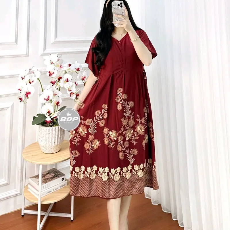 Daster Chibi Luna Rayon Premium Grade A Tebal halus adem murah busui resleting bumil dress homedress Wanita Midi Motif Kimono Pendek Tidur Panjang tali samping 2