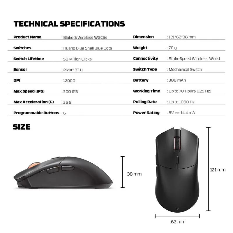 Fantech BLAKE WGC5 WGC5S Mouse Gaming Wireless Rechargable DUAL MODE 8
