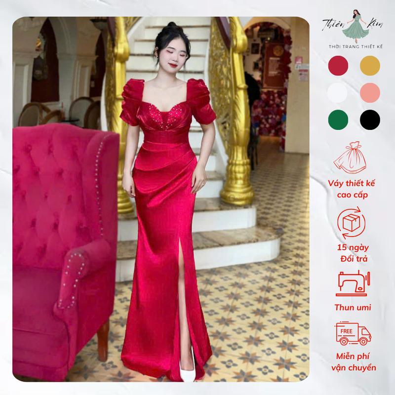 M045 - Đầm Dạ Hội Lưới Kết Cườm, Váy Dạ Tiệc Cao Cấp Trung Niên Bigsize