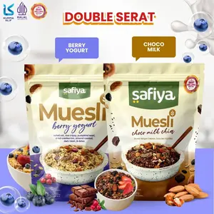[HEMAT 2 PCS] Muesli Berry Yogurt 500 gr + Muesli Choco Milk Chia 420 gr With Almond dan Potongan Coklat Premium