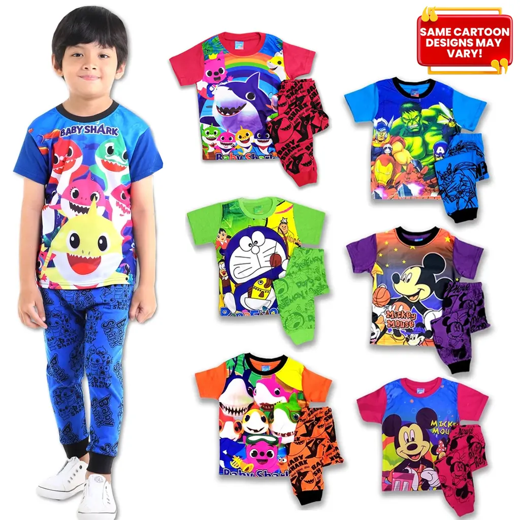 Hot Sale Kids JERSEY Pajamas Part 3 - Random Color (2-6Y)  Cartoon Pyjamas for Kids  Sleeping Pyjama Pajama Kids Boy Girl Clothing Cotton Fabric Soft Baby Shark