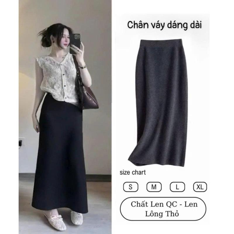   CÓ DÁNG NẤM  Chân Váy Dáng Dài A Midi Chất Len Dệt Kim Lông Thỏ Lưng Chun Dáng Dài Basic Ma66 Size S M L XL Chất Liệu Mềm Mại Ấm Áp Phong Cách Tinh Tế 