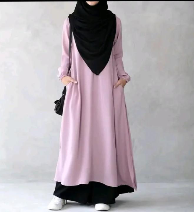 Product Introduction of tunik | outfit kekinian  Atasan remaja-Dewasa Dress bahan crinkle Airflow Midi Basic Wanita 8