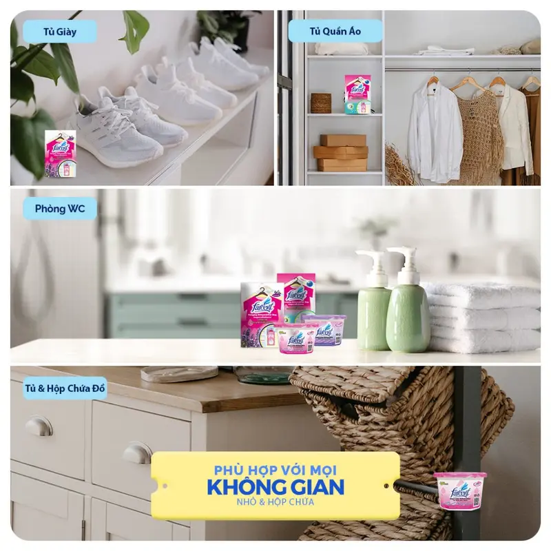 Hộp hút ẩm khử mùi, chống mốc chính hãng Farcent Hương Hoa Hồng/Oải Hương 500ml để tủ quần áo, tủ giày, toilet, xe ô tô 5