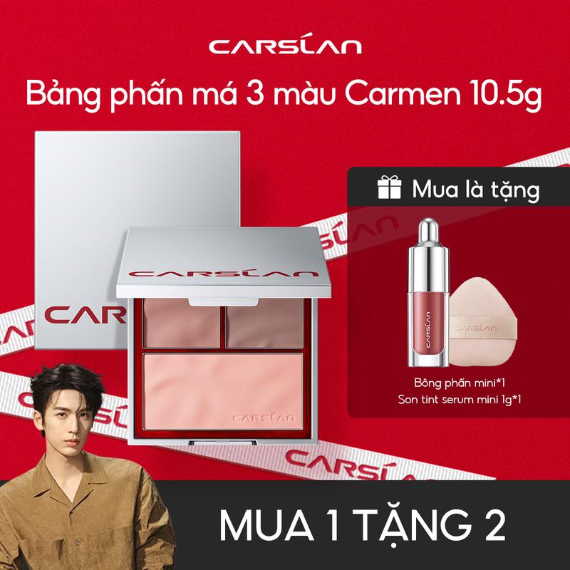 trangtrankoc Bảng phấn má ba màu Carslan,Má hồng + Tạo khối + Set nền Một bảng đa năng 10.5g+ Free gifts Son kem mini 1g màu random *1+Bông phấn *1