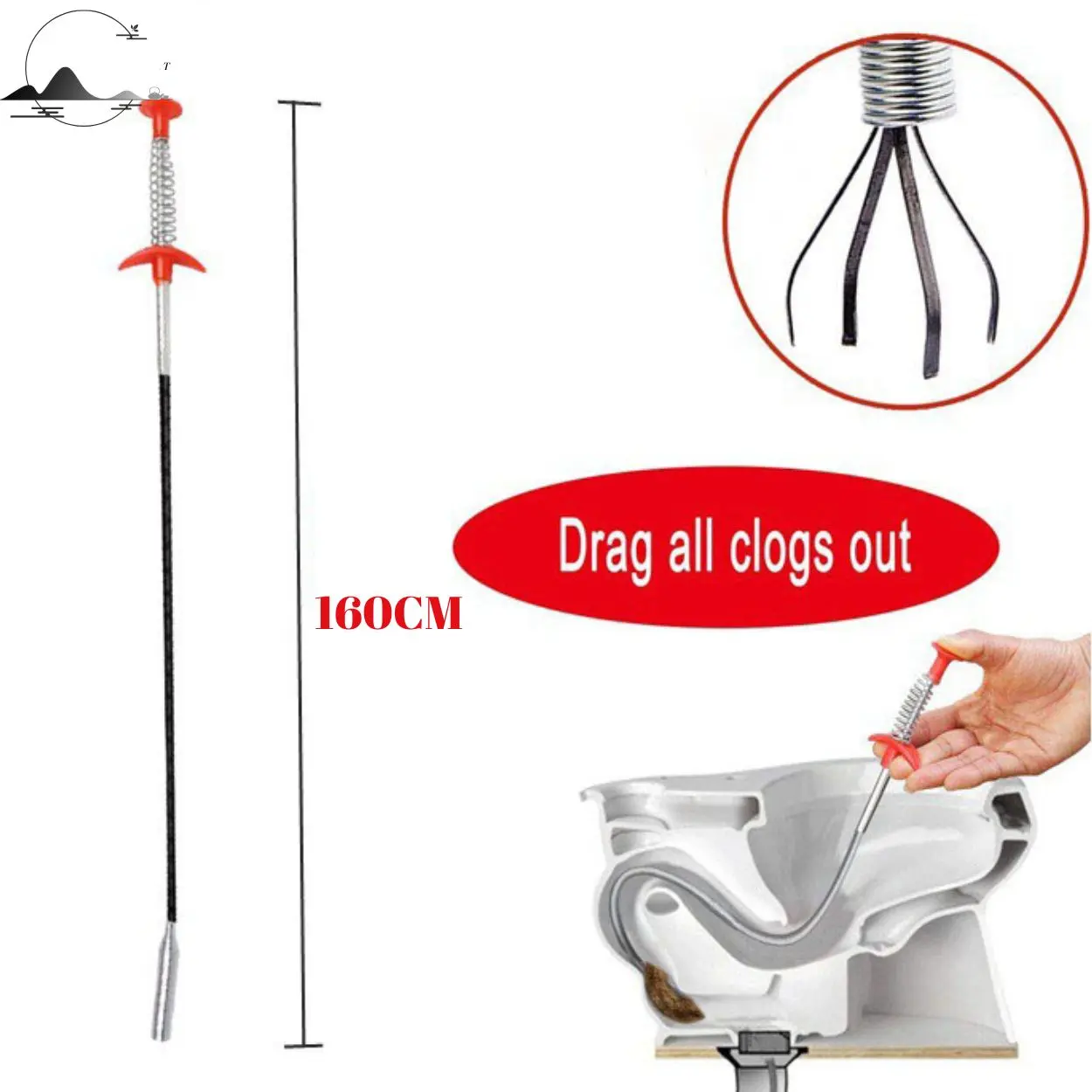 <SeaWheat> 160cm Four-claw Extractor Plumbing Sewer Cleaning Fishing Tool Clip Toilet Bowl Dredging garbage clip Toilet hair foreign body Iron Hardware