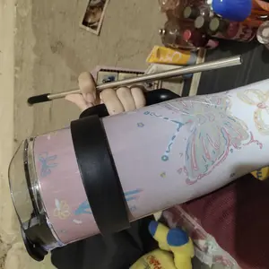 Gradien pink Botol stainless steel 40 ons dengan tutup, desain lapisan ganda Butterfly Bow Star Floral pattern, cocok untuk bir, dapat digunakan untuk minuman panas dan dingin. Gelas Vacuum