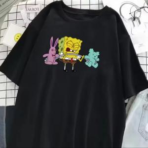 Camiseta unisex con diseño de levantamiento de pesas de Bob Esponja|  Estampado divertido,corte holgado.Lavable a máquina, tejido transpirable, Conjuntos deportivos para parejas Estilo de dibujos animados  premium mujer lob moda ropa