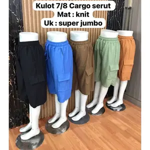 CELANA BAWAH LUTUT WANITA BAHAN KNIT SAKU KARGO CLANA PENDEK HARIAN CEWE CEWEK BB 45 50 60 70 KG