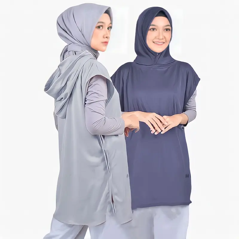 Outer Rompi hijaber Sporty Hoodie 2in1 Panjang Wanita Muslim Sport bisa dicuci dengan mesin salem 2