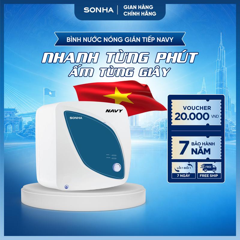 Bình Nước Nóng Lạnh Vuông NAVY 15l - 20l - 30l gián tiếp - Bảo hành 7 năm