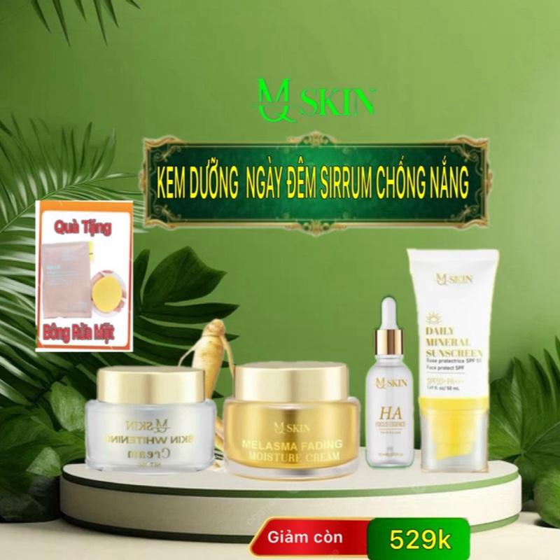 COMBO KEM N.ÁM 4 MÓN [ MQ SKIN ] KEM FACE NÁM NGÀY 15gr +KEM ĐÊM 15gr+SIRUM NÁM 10ml - CHỐNG NẮNG 50gr HỖ TRỢ CẢI THIỆN LÀN DA NÁM