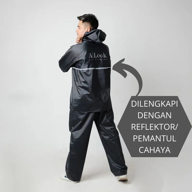 AILOOK Jas Hujan Raincoat Full Seal Press Anti Rembes Setelan Pria Wanita Bahan PVC Karet Tebal Kuat Elastis Biru Cream Hijau Merah 5