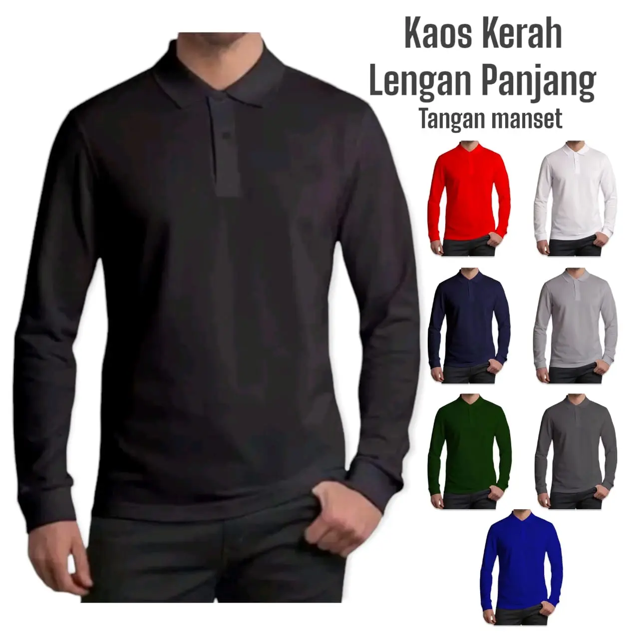 SNSTORE899 - Kaos kerah polos tshirt wangki lengan panjang pria wanita tangan manset kancing 2 bahan adem