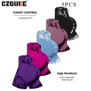 CZGUKE Pantalones Cortos para Mujer Teñidos Ajustados con Efecto Realce de Cadera para Fitness y Yoga Ropa Deportiva Casual Set de 5 Pzas