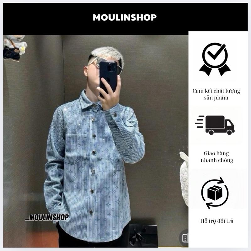 [High Quality] Áo Sơ Mi Nam Lệ Vi Like au Vải Bò đính đá cúc khắc logo phối họa tiết cao cấp Moulin (Hàng chuẩn ảnh)