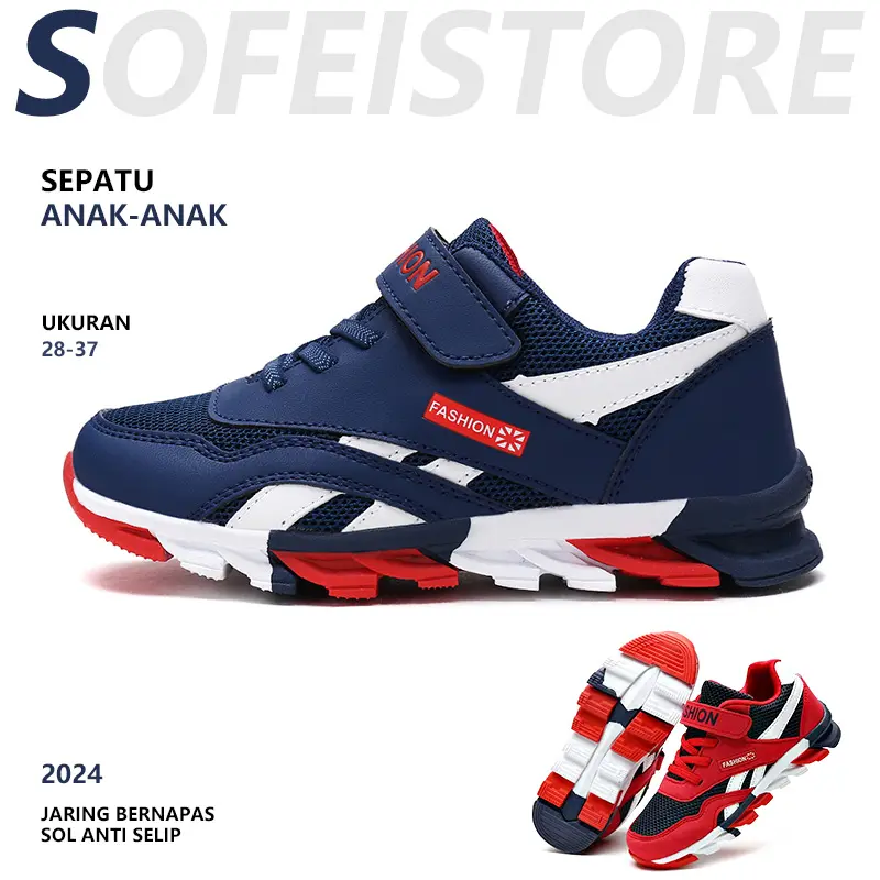 【SOFEISTORE】Sepatu Olahraga Anak Laki-laki Jala Sepatu Siswa Bernapas Sepatu Siswa Kasual Luar Ruangan Ukuran 28-37