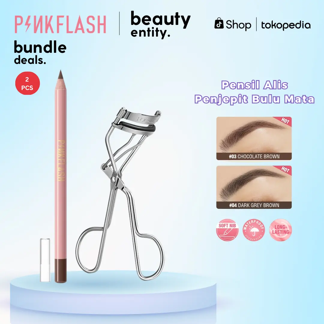 (BUNDLING PENJEPIT BULU MATA) PINKFLASH Pensil Alis dengan Penjepit Bulu Mata OhMyPinkFlash Eyebrows Tahan Air 4 Warna PFE02  Pensil Alis