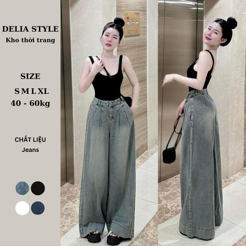 DELIA STYLE - Quần Jeans Xuông Ly Trước Ống Rộng Dài 105cm Mềm Mịn cho Nữ