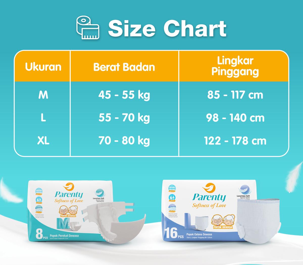 [1 PACK] PARENTY Adult Tape Soft Diapers Size M8/L7/XL6 - Kemasan Baru Popok Perekat Dewasa Lembut Menyerap Cepat Popok orangtua celana dewasa Popok Celana popok dewasa