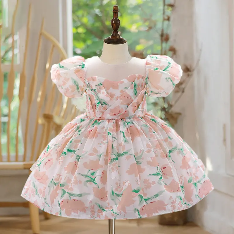 2150 0-2 Years Birthday Dress For Baby Girl Clothes Flower Short Sleeve Party Dress Girls Dresses Kids Wedding Gown