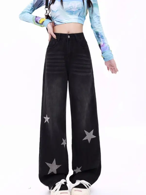 UNISEX Celana panjang jeans wide leg washed loose fit pria wanita retro straight street style skena gombrong 1